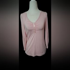 NWOT Preview International Pink Long Sleeve Women's Top, Button Front, Size M